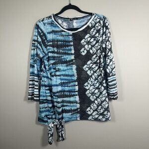 David Cline Large‎ Surf Blue Gray White Tie Front 3/4 Sleeve Top